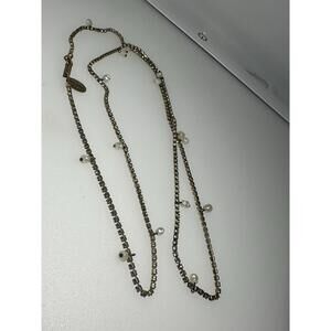 Vintage Signed Miriam Haskell 30” Necklace Pearls And Clear Crystals Gold Tone